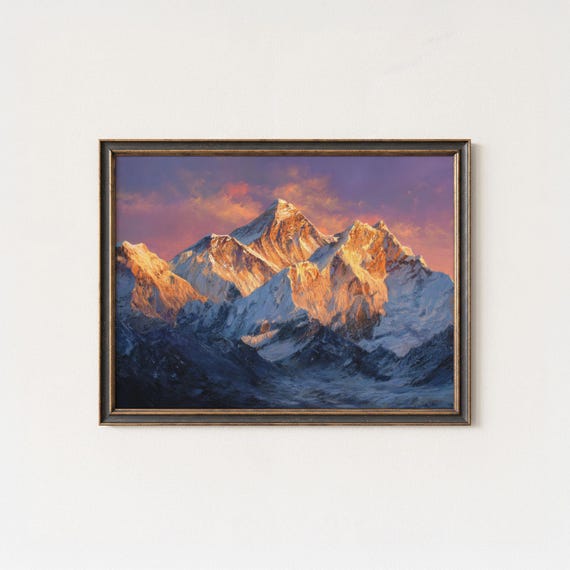 Mount Everest Alpenglow Print Himalayan Sunset Landscape Art