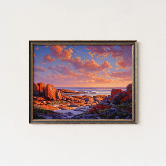 Bay Of Fires Sunset Art Print Tasmania Coastal Oil Painting