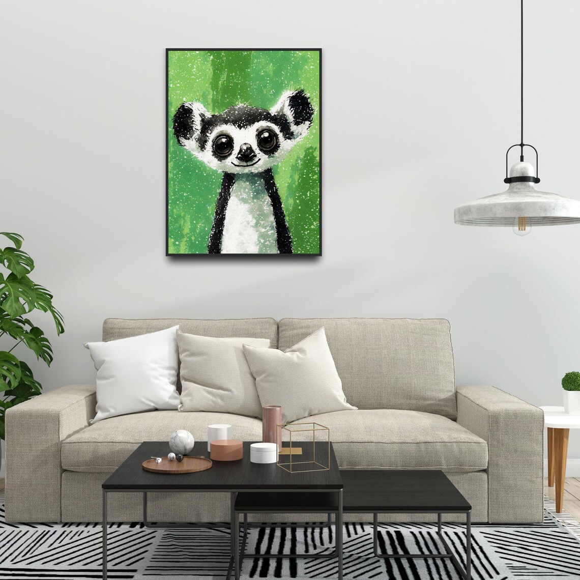 Cute Baby Lemur Big Eyes Green Splatter Nursery Animal Wall Art - Image 6