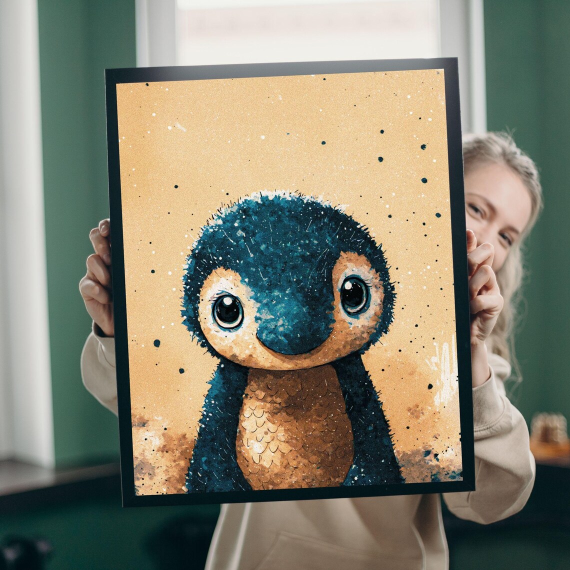 Adorable Baby Penguin Big Eyes Tan Splatter Nursery Animal Wall Art - Image 7
