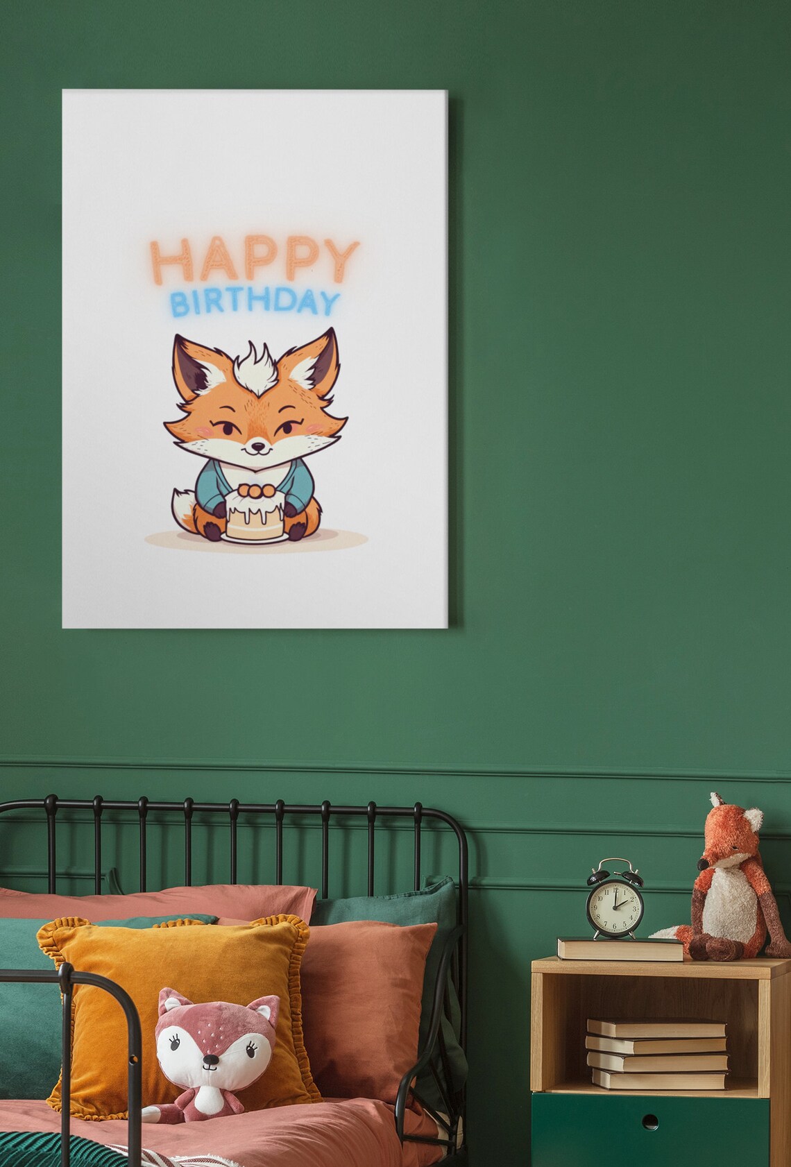 Happy Birthday Cute Fox Cake Party Kids Room Birthday Gift Art Poster - Image 3