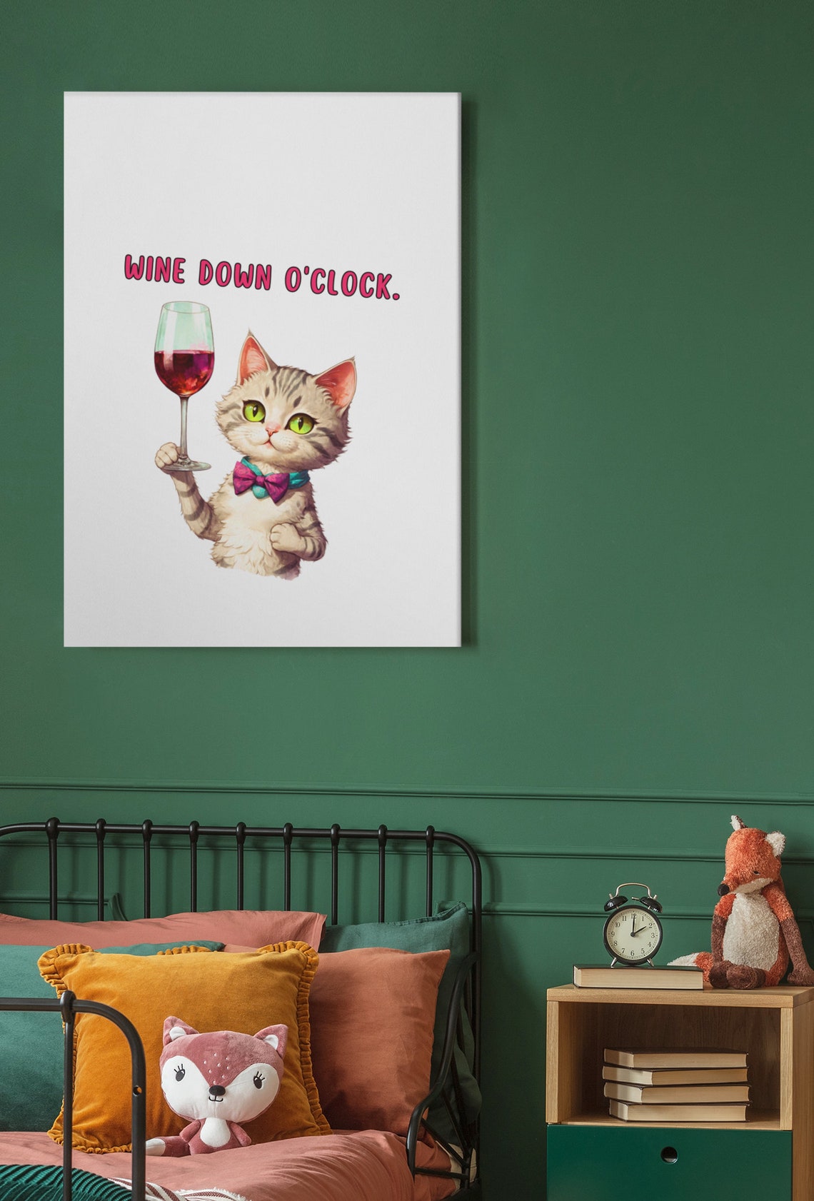 Wine Down O Clock Funny Cat Drinking Wine Glass Quote Humor Art Poster - Image 3