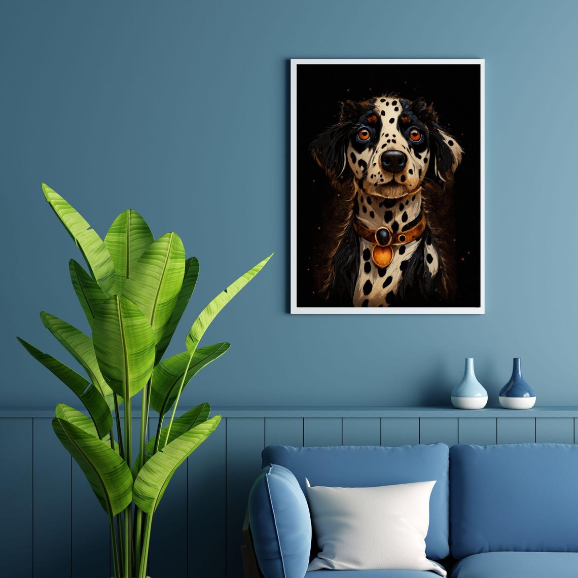 English Setter Portrait Black And White Spotted Dog Art Dalmatian Pet Portrait Hunting Dog Wall Art Amber Eyes Print Modern Dog Memorial
