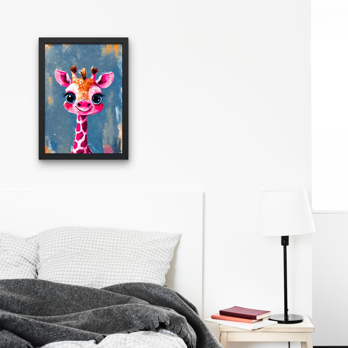 Cute Pink Giraffe Big Eyes Portrait Colorful Safari Nursery Poster - Image 2