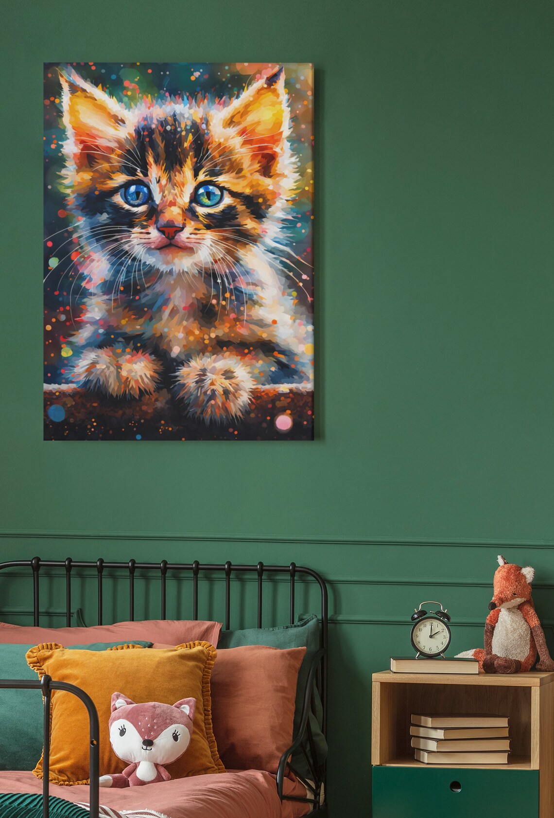 Tabby Kitten Portrait Blue Eyes Speckled Mosaic Cute Cat Wall Print - Image 4