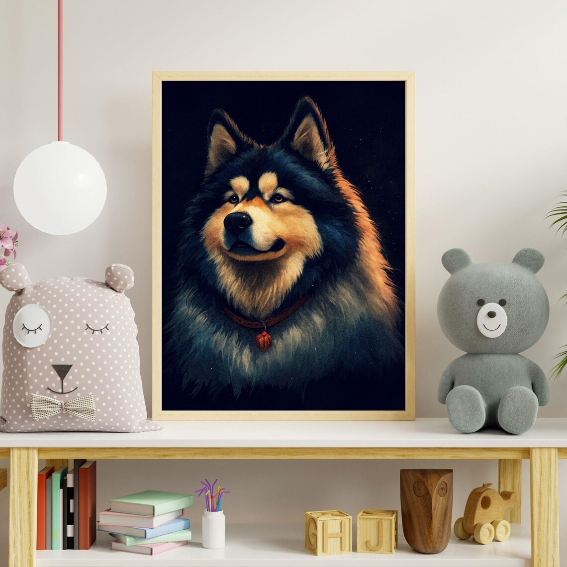 Alaskan Malamute Nordic Sled Dog Red Collar Dramatic Portrait Poster - Image 6
