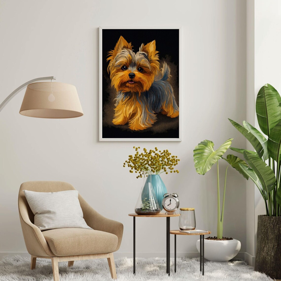Yorkshire Terrier Puppy Golden Tan Black Background Portrait Poster - Image 3