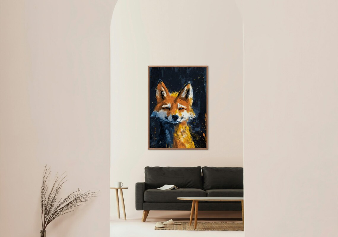 Red Fox Portrait On Dark Blue Background Wildlife Forest Art Poster - Image 2