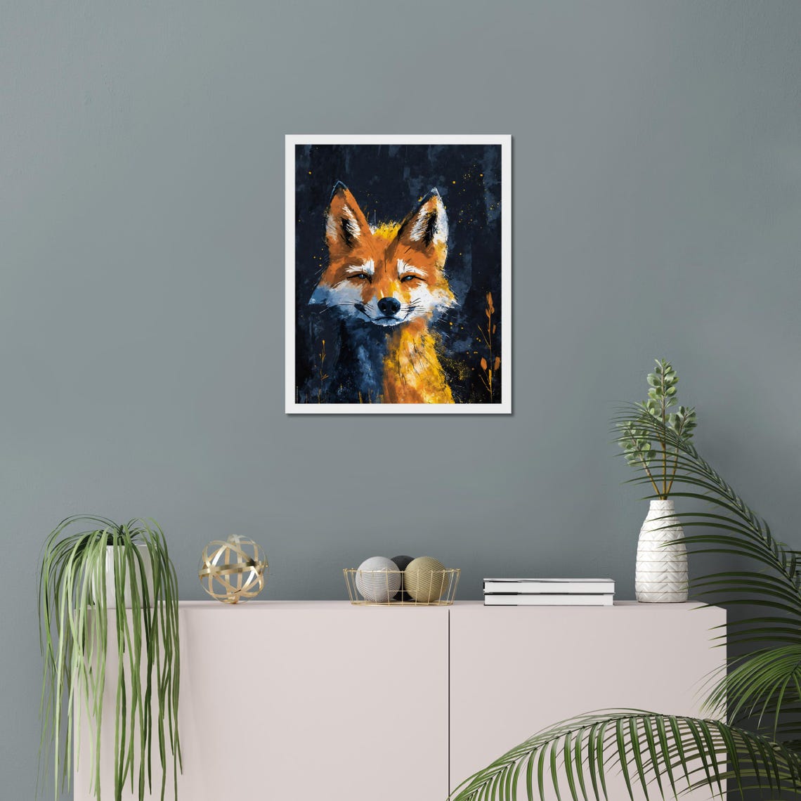 Red Fox Portrait On Dark Blue Background Wildlife Forest Art Poster - Image 4