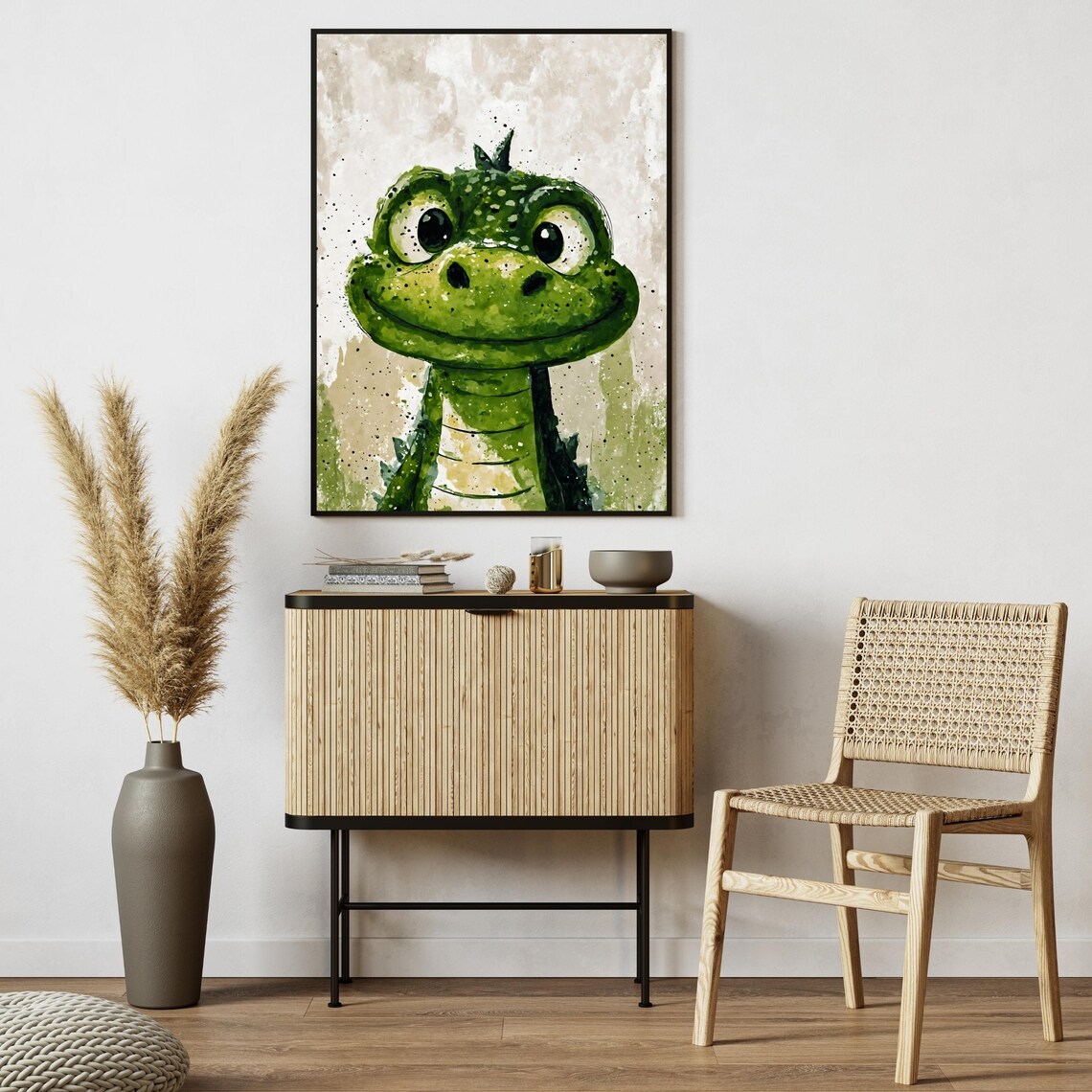 Cute Baby Alligator Watercolor Portrait Smiling Green Reptile Art Print - Image 2