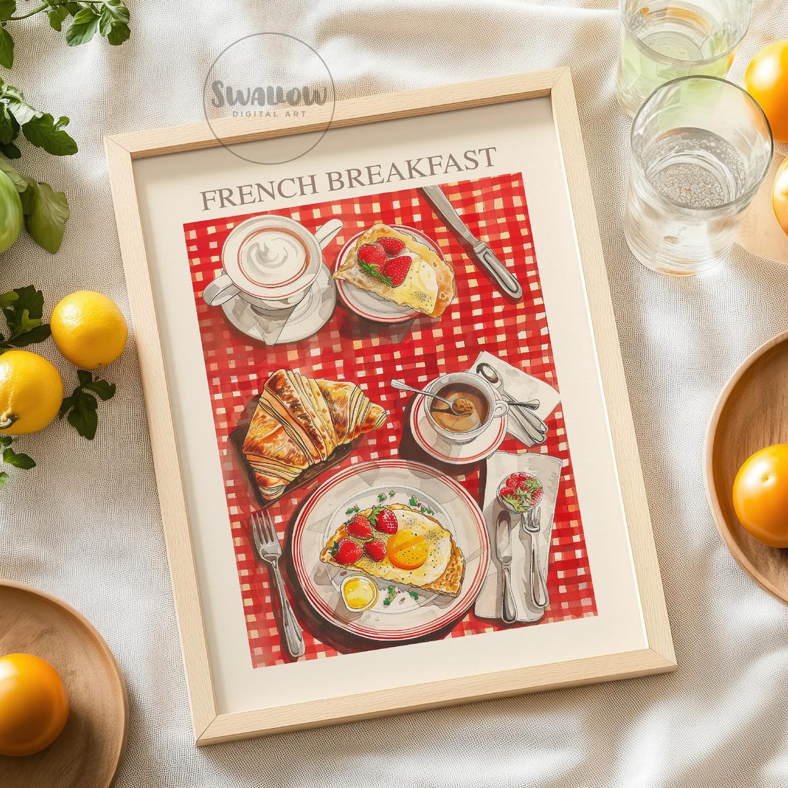 French Breakfast Croissant Coffee Crepes Illustrated Food Art Poster - Image 4