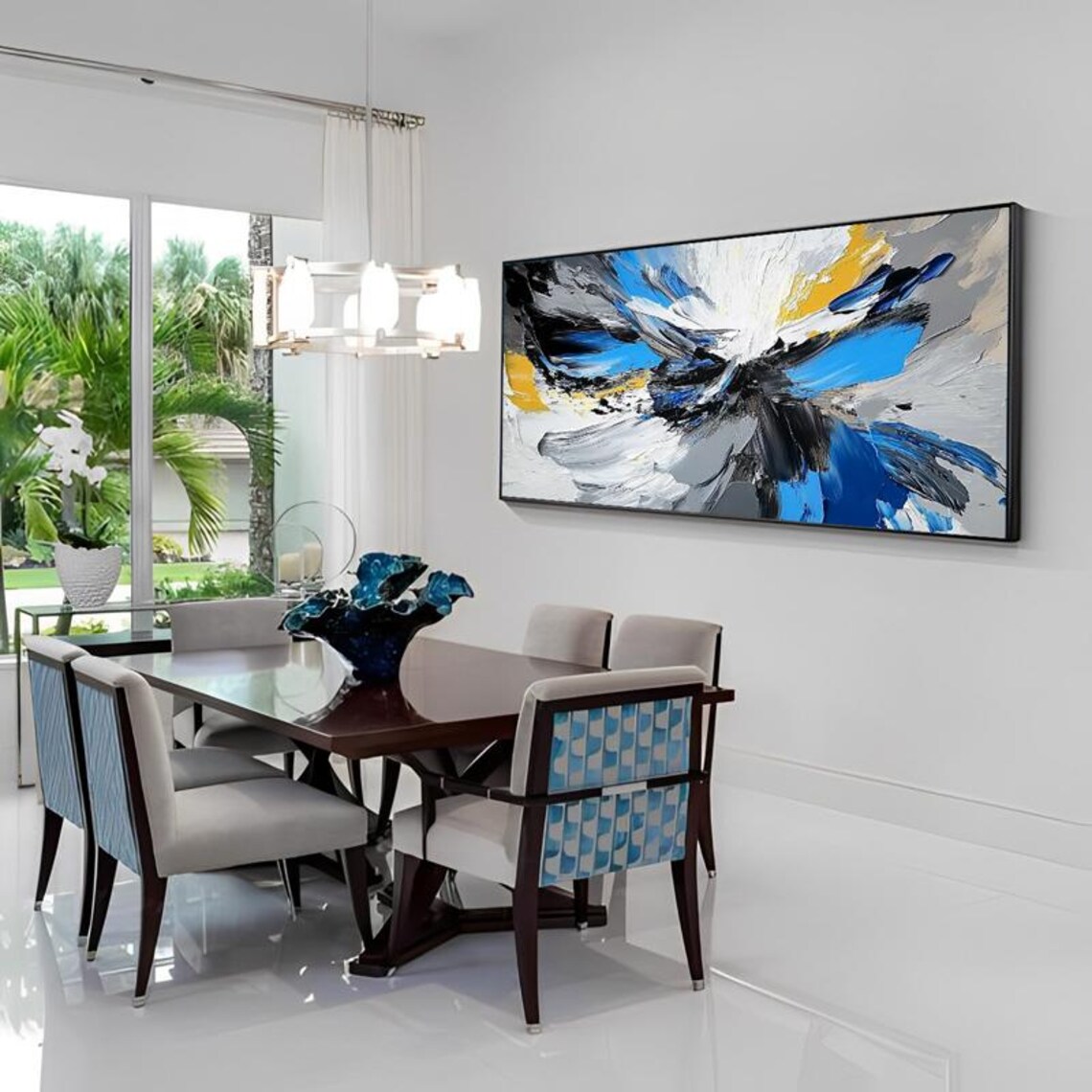 Sweeping Abstract Storm in Electric Blue Black and Gold Wall Art - Image 5