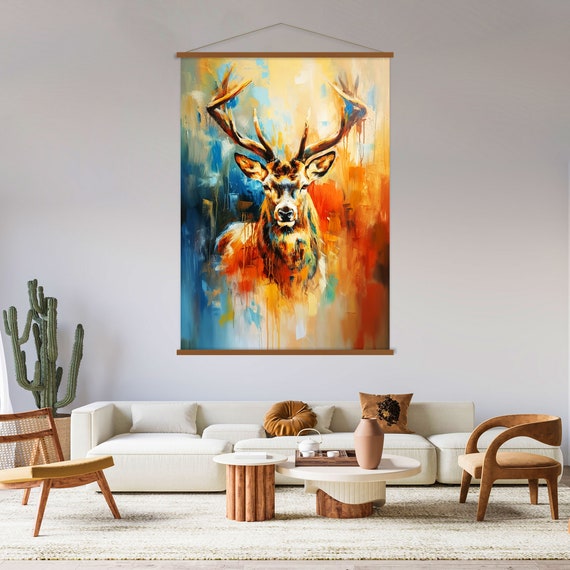 Deer Art Wall Art Hanger Jungle Animal Art Extra Large Wall Art Living Room Decor Deer Print Animal Portrait Print
