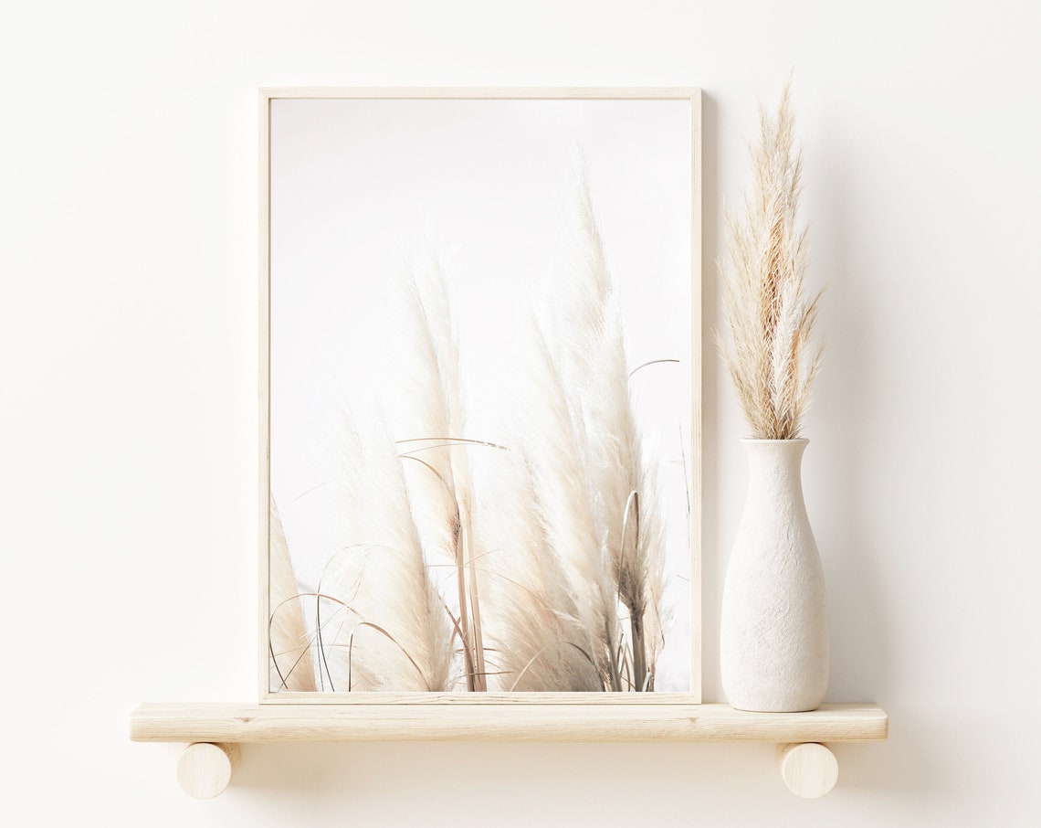 Minimalist Beige Pampas Grass Stems Soft Botanical Photo Poster