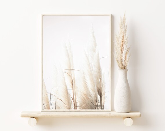 Minimalist Beige Pampas Grass Stems Soft Botanical Photo Poster
