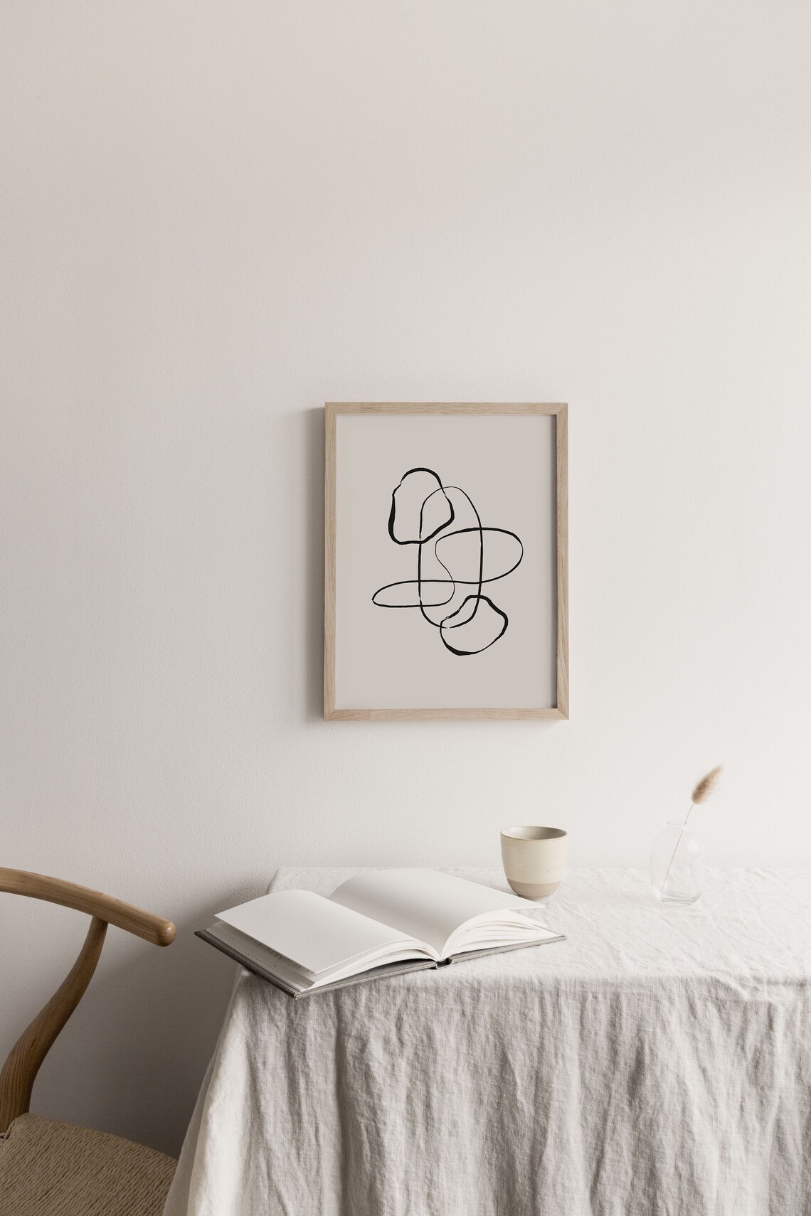 One Line Art Brush Stroke Print Abstract Minimalist Doodles Art Neutral Aesthetic Poster - Image 2