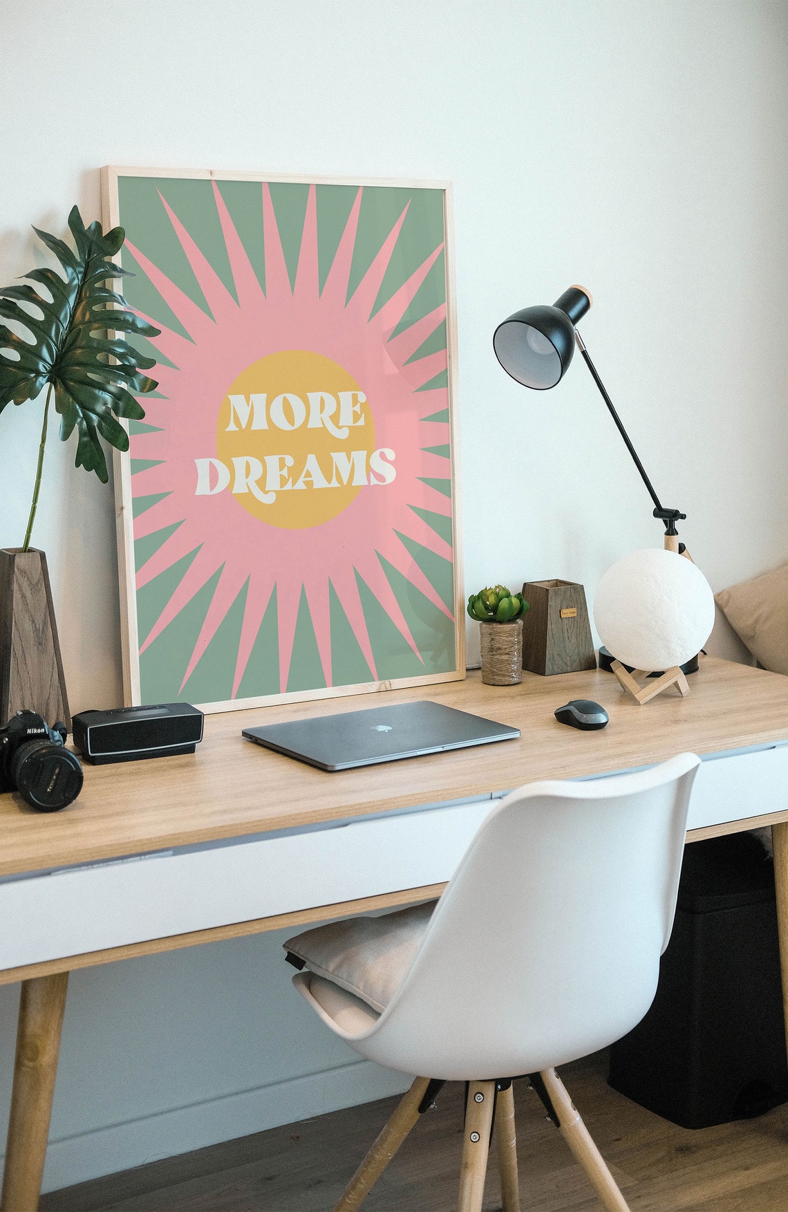 More Dreams Groovy Retro Pink Sunburst Inspirational Quote Poster - Image 2