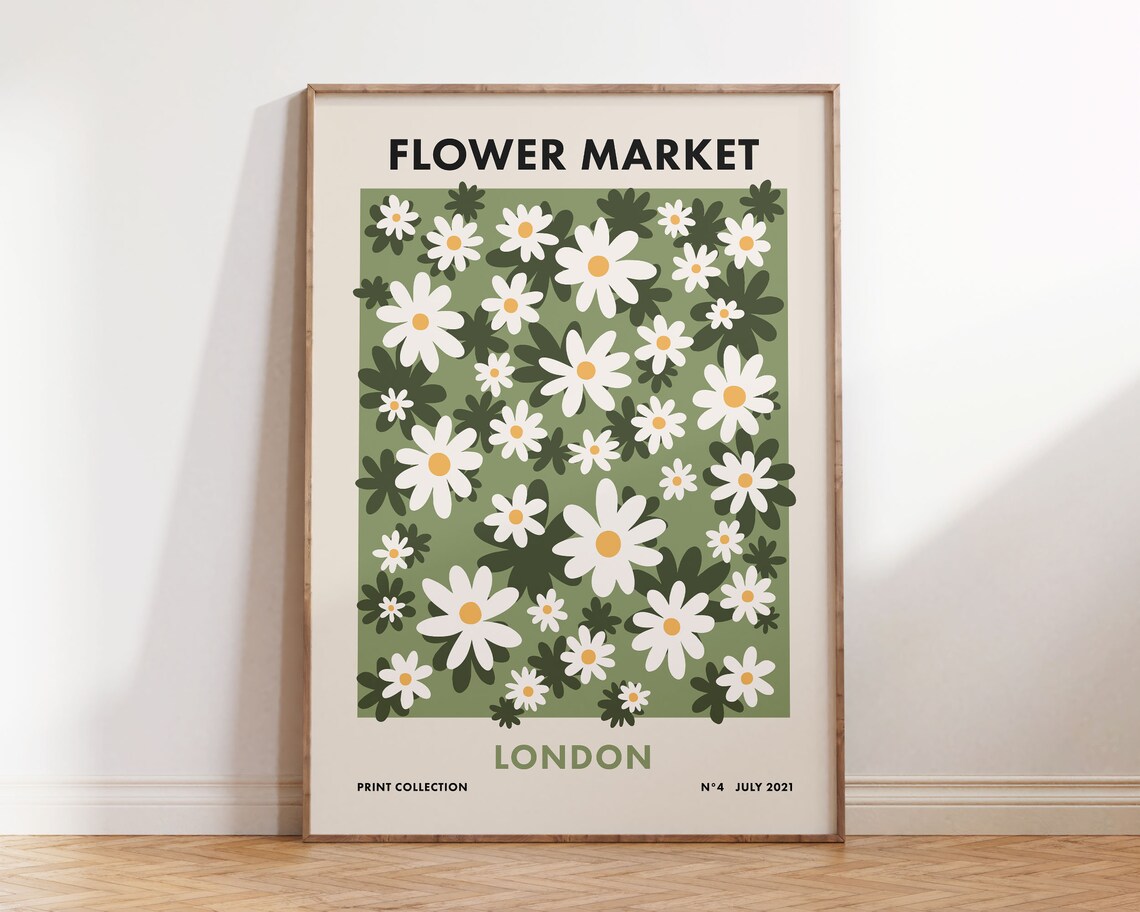 Flower Market London Green Ditsy Print Art Poster