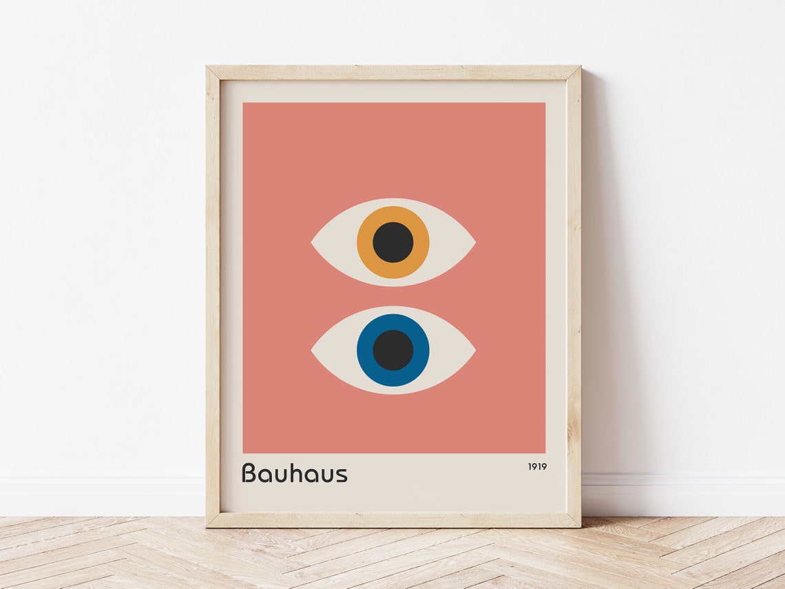 Bauhaus 1919 Stylized Eyes Pink Mid Century Modern Art Poster - Image 2