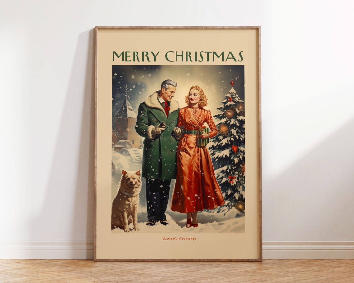 Vintage Christmas Print, Retro Holiday Poster - Image 3