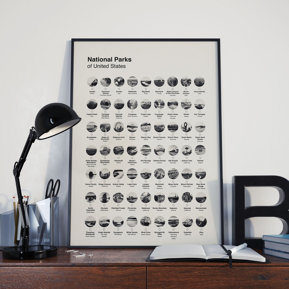 Us National Park Checklist Minimalist Travel Poster
