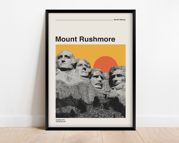 Mount Rushmore South Dakota Retro Sunset Mid Century Modern Poster