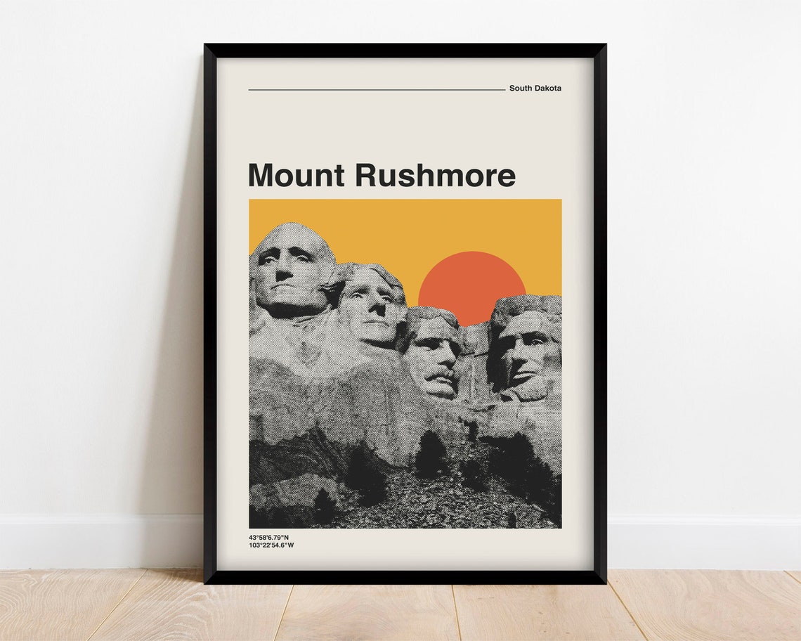 Mount Rushmore South Dakota Retro Sunset Mid Century Modern Poster