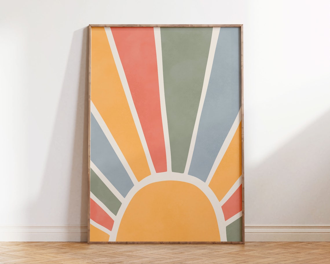 Boho Sunrise Sunburst Earth Tone Retro Minimalist Wall Art Decor