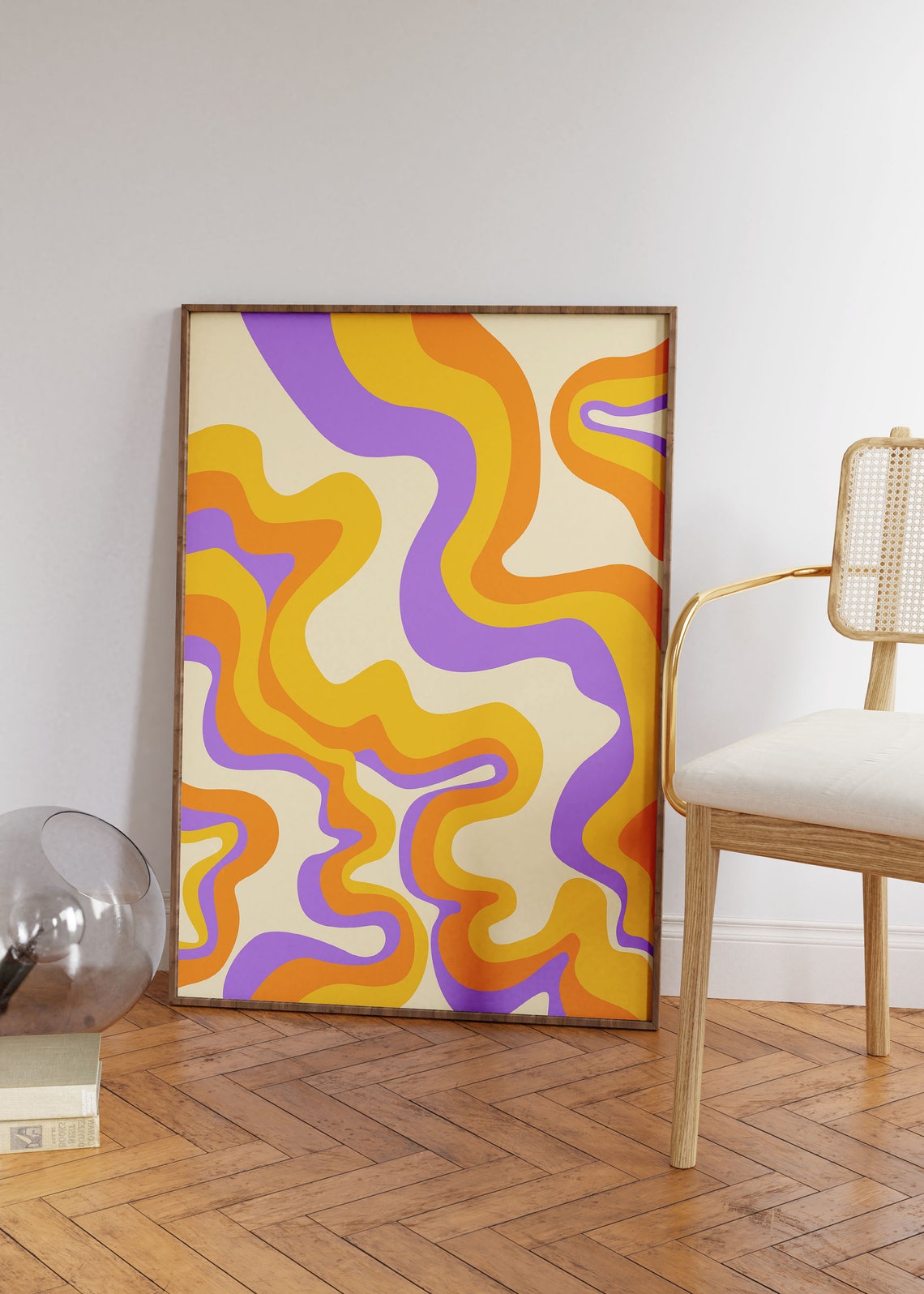 Purple Orange Yellow Wavy Groovy Retro Abstract Swirl Poster - Image 2