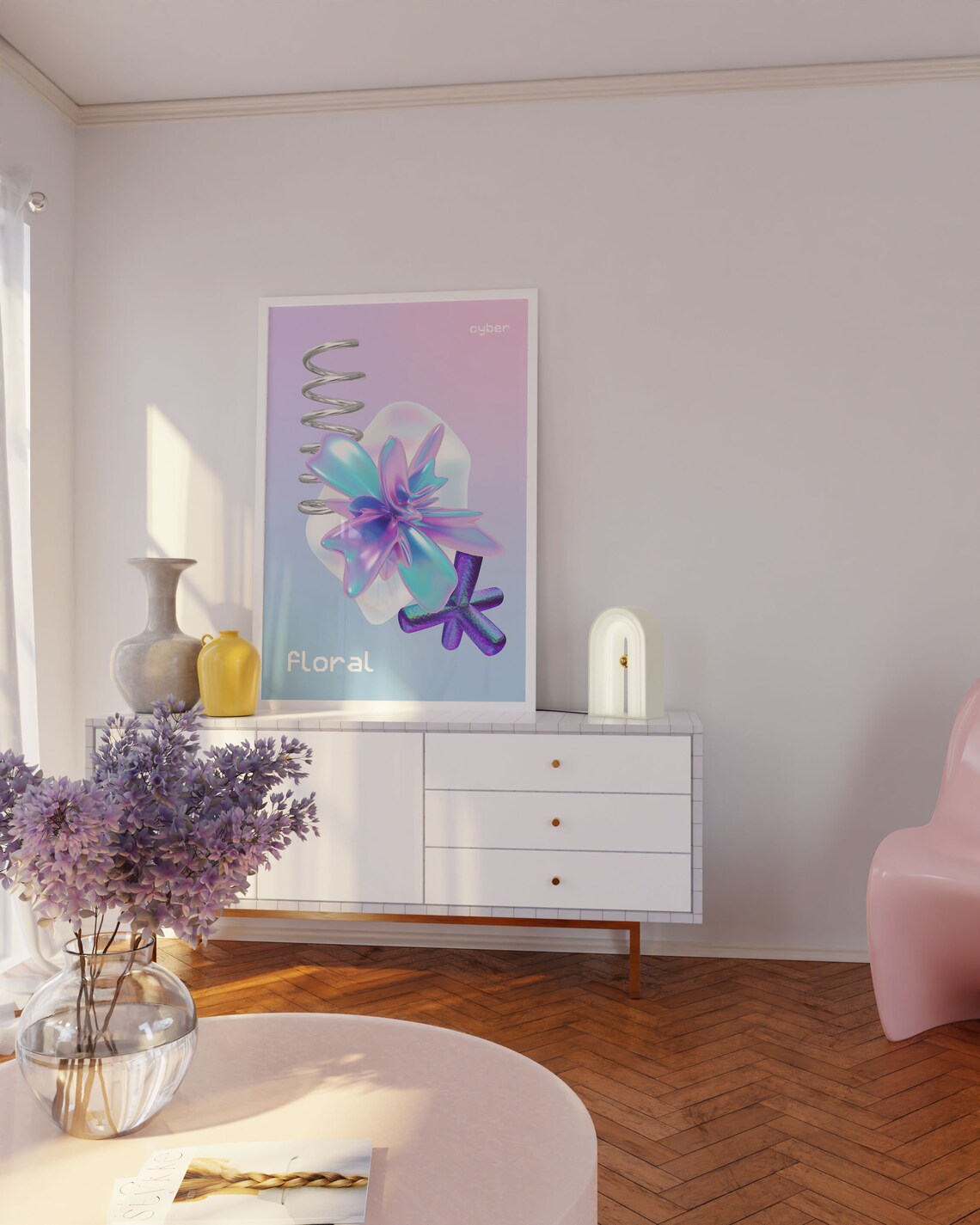 Cyber Floral Y2K Aesthetic Art Print, Floral Poster - Image 2