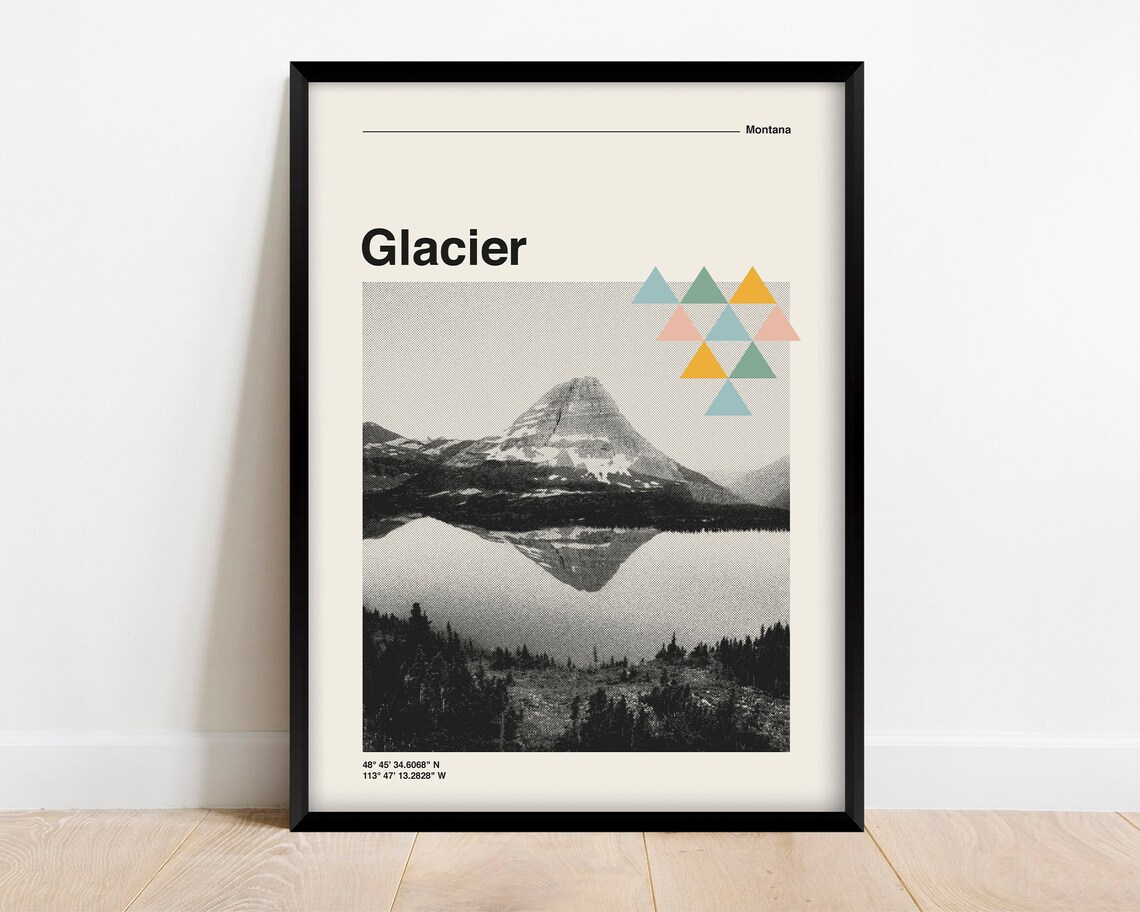Glacier National Park Retro Travel Poster, Montana
