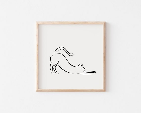 Picasso Cat Line Art Print, Minimalist Black White