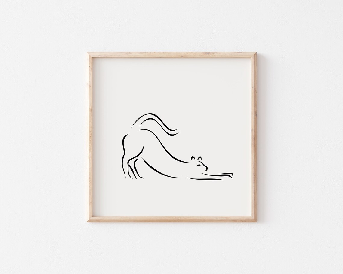 Picasso Cat Line Art Print, Minimalist Black White