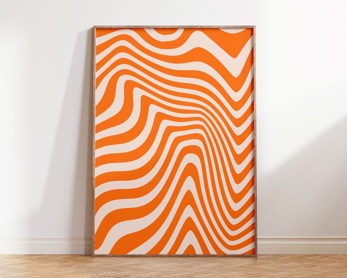 Orange Cream Wavy Stripe Groovy Psychedelic Retro Swirl Poster