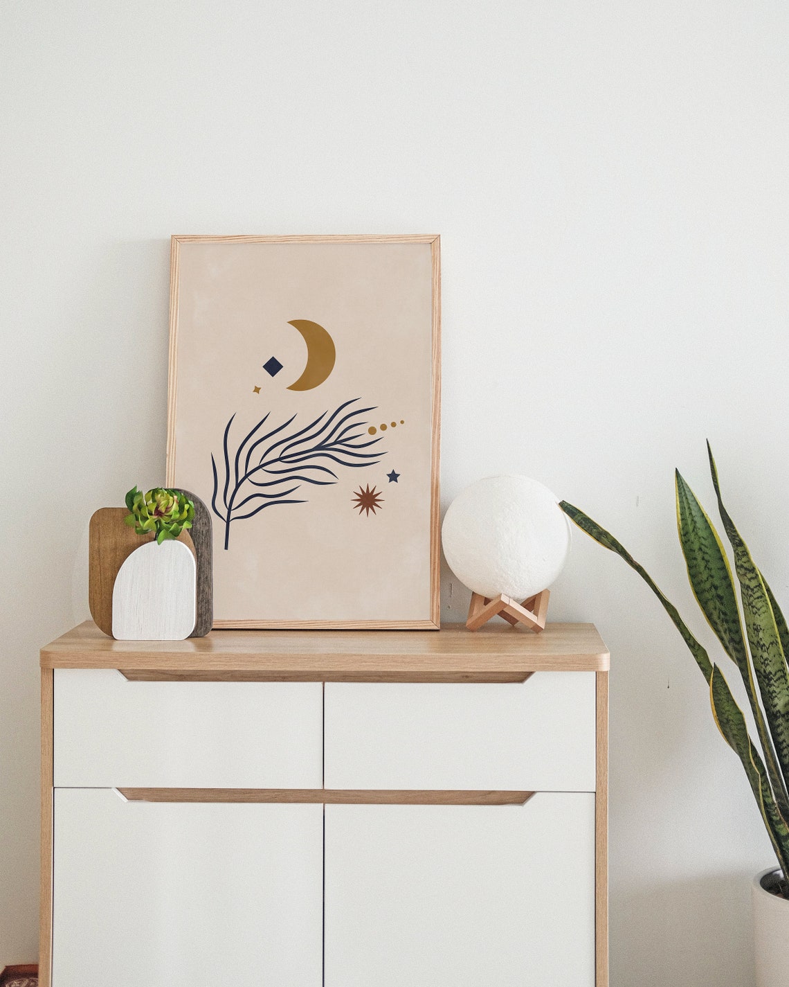 Modern Boho Celestial Golden Moon Stars Earth Tones Wall Print - Image 3