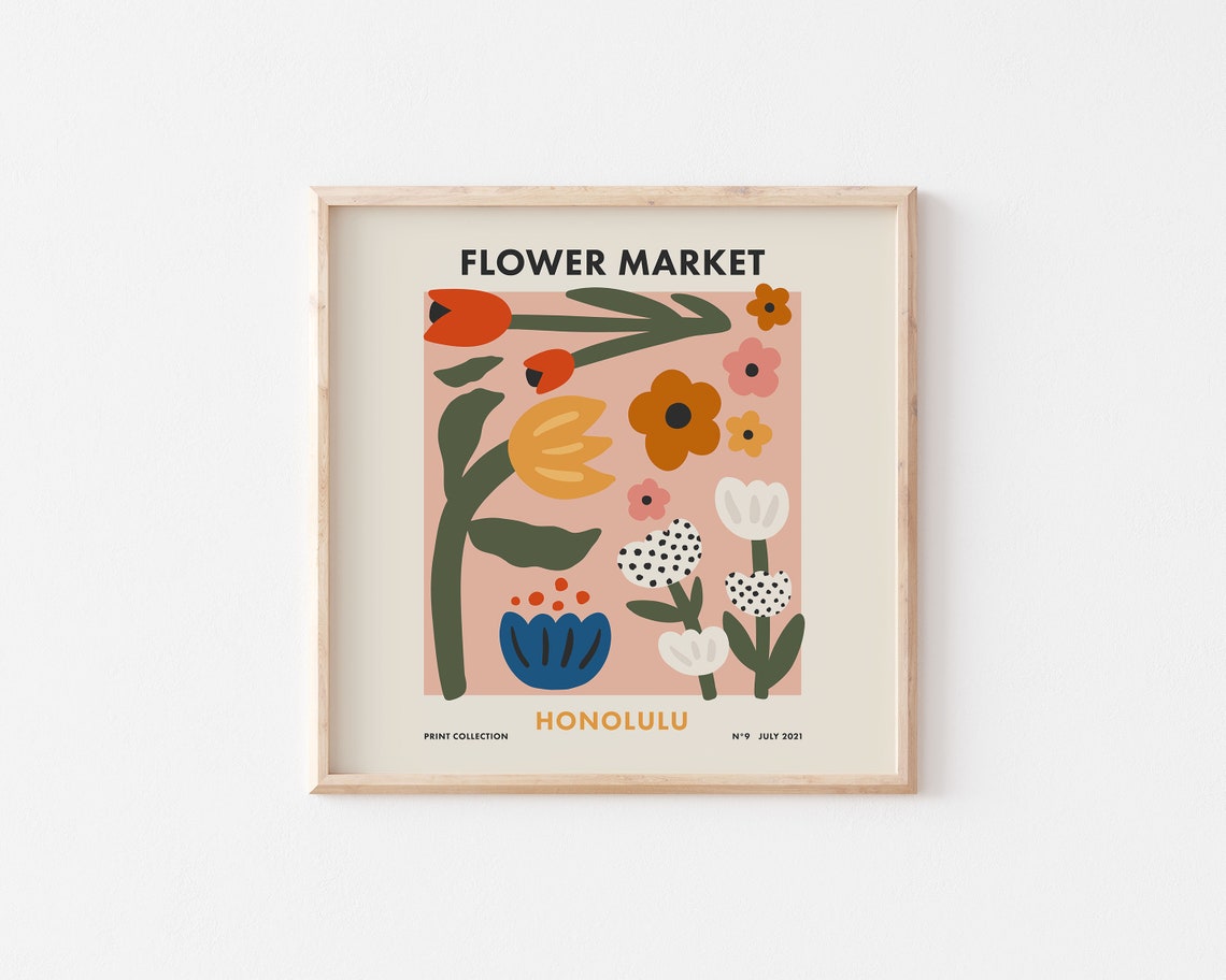 Flower Market Honolulu Colorful Botanical Square Retro Art Poster - Image 2