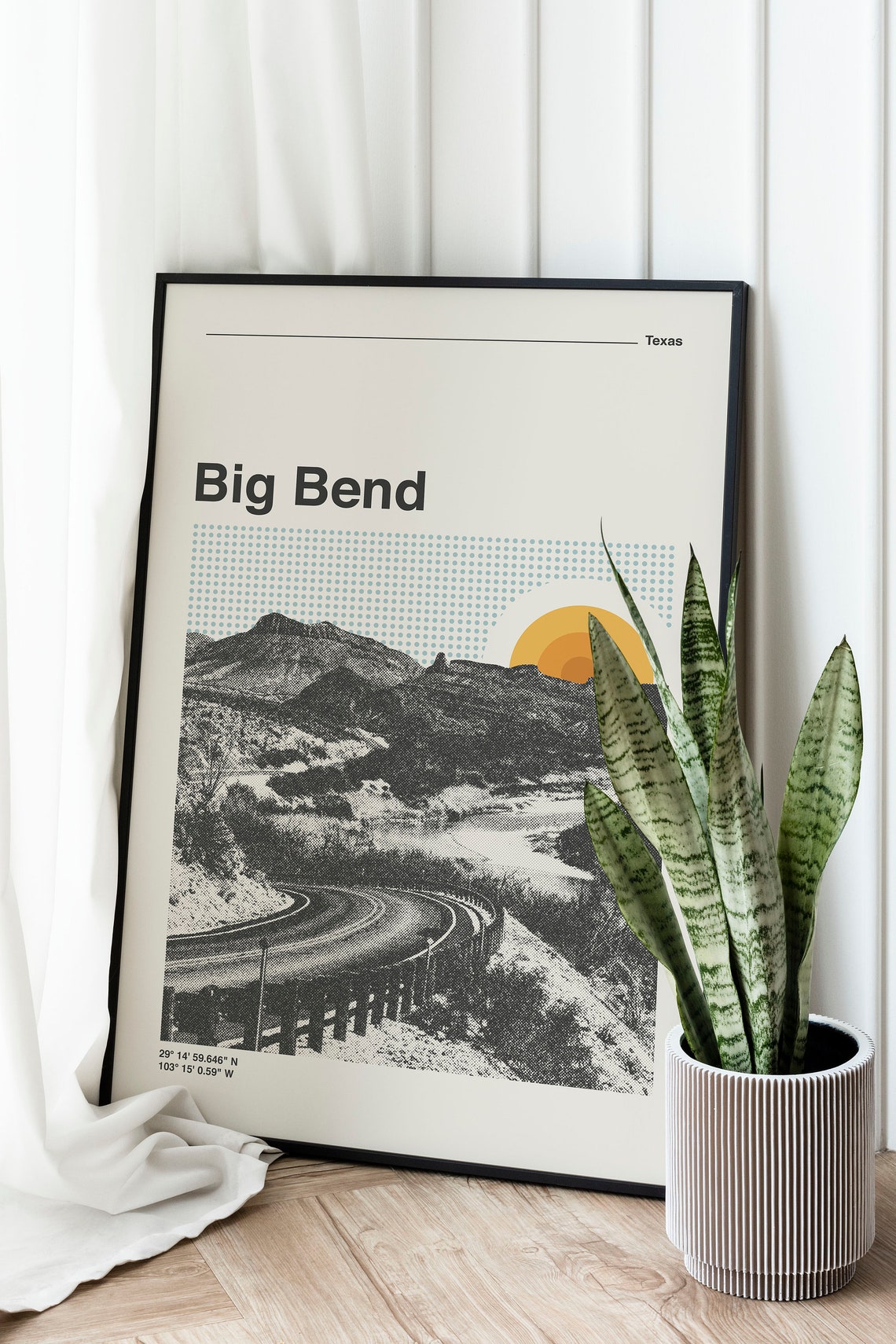 Big Bend Texas Desert Road Retro Sunset Halftone Photo Poster - Image 2