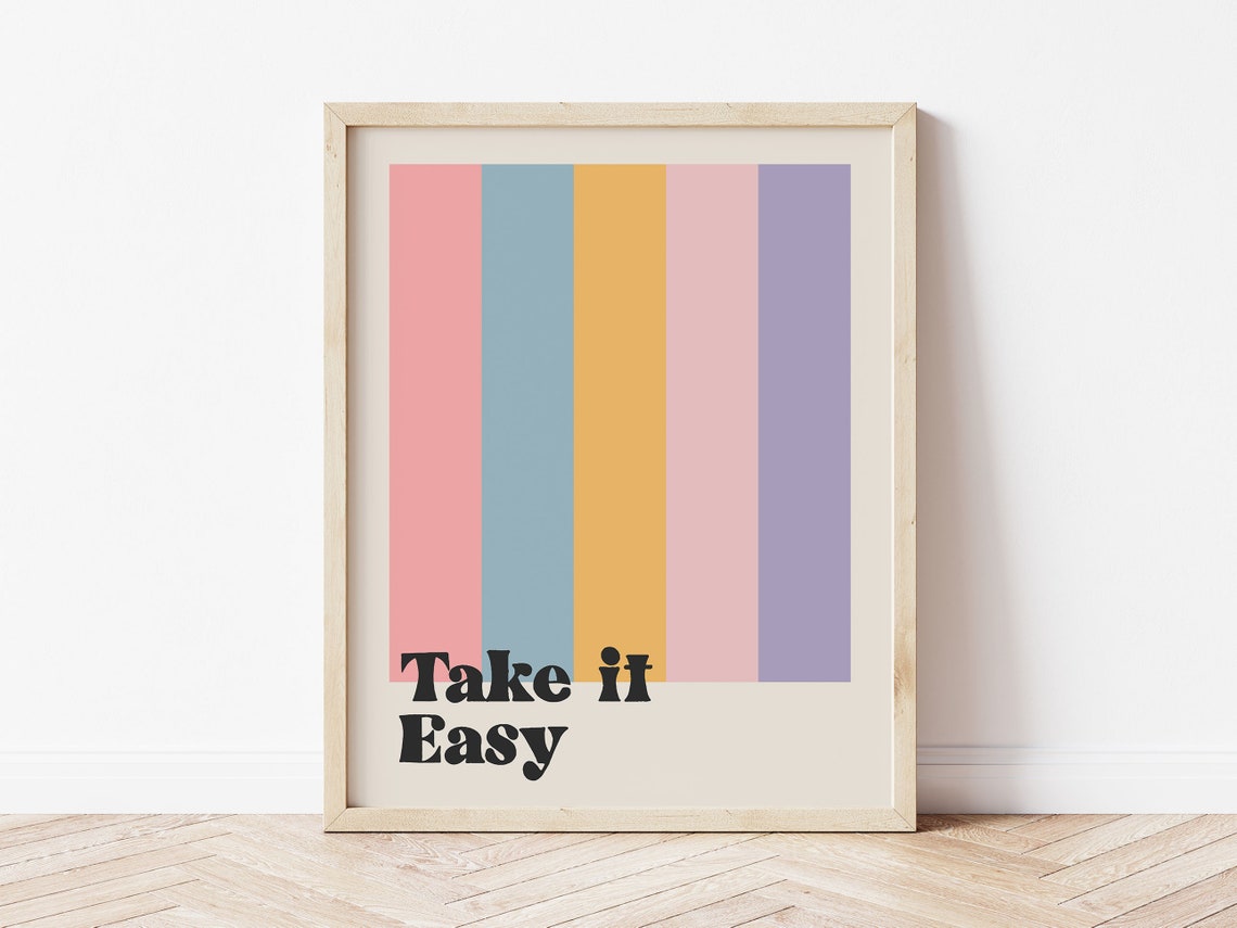 Take It Easy Retro Pastel Stripes Motivational Wall Quote Poster