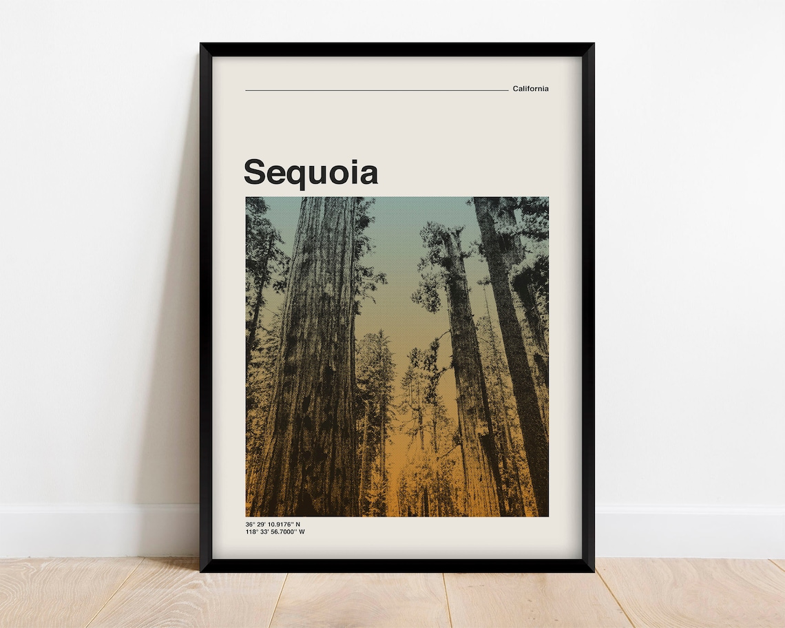 Sequoia National Park Retro Travel Poster, Mid-Century