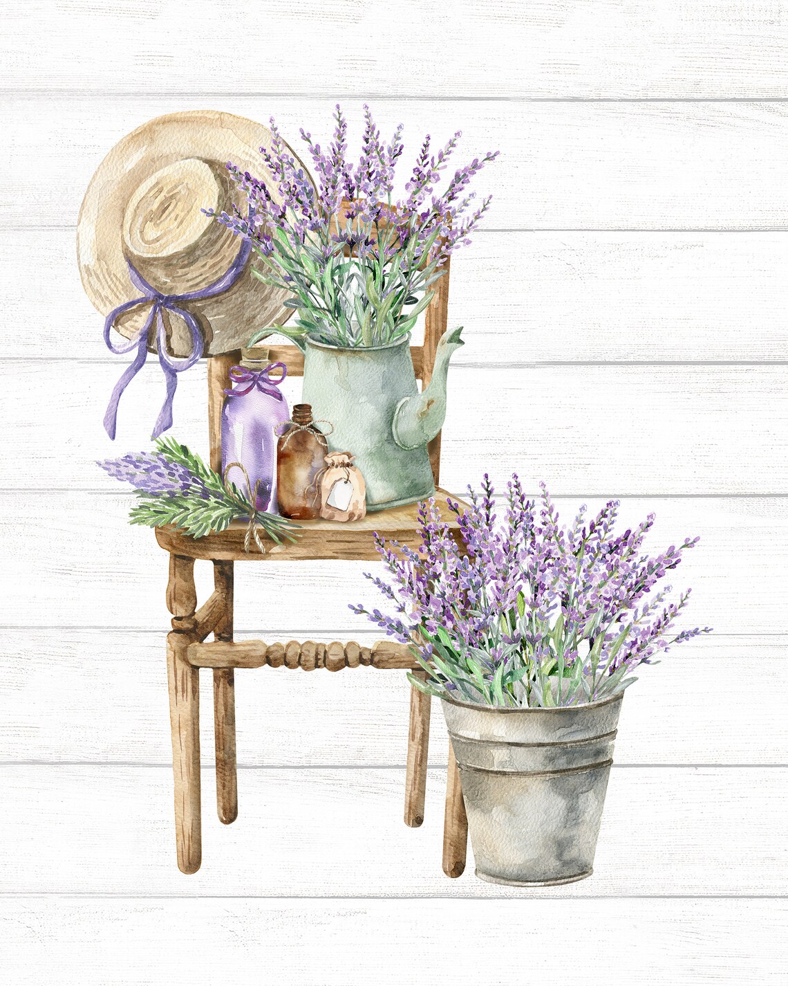 Lavender Sprigs on Vintage Wooden Chair Farmhouse Bathroom Poster - Image 2