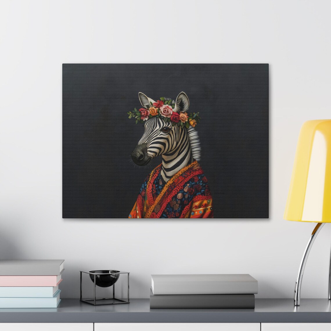 Zebra Fashionista with Flower Crown Vibrant Boho Robe Eclectic Animal Poster - Image 2