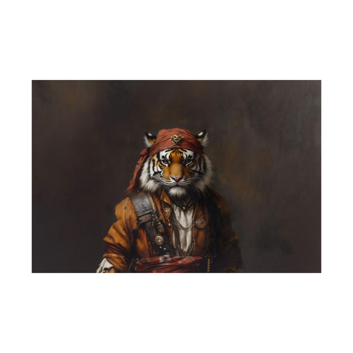Tiger Pirate Red Bandana Portrait Fierce Regal Wild Cat Art Poster - Image 2