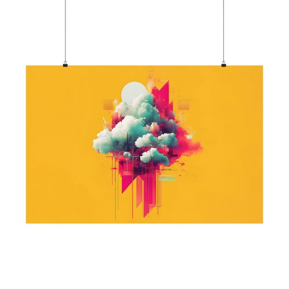 Geometric Colorful Clouds Variant 2 Poster Print Evening Landscape Modern Painting Fantasy Nature Rustic Wall Print Airbnb Art Wall Decor