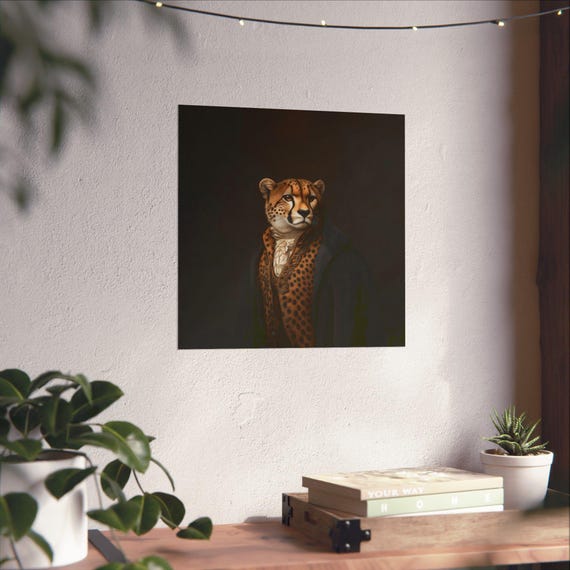 Maximalist Cheetah Eclectic Victorian Poster Print Bold Altered Animal Portrait Fantasy Fun Colorful Renaissance Rustic Art