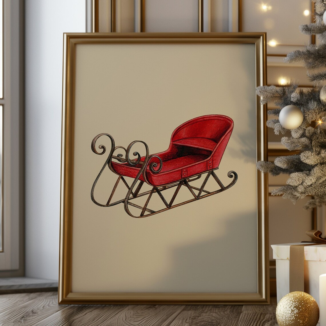 Christmas Sleigh Ride Vintage Holiday Poster