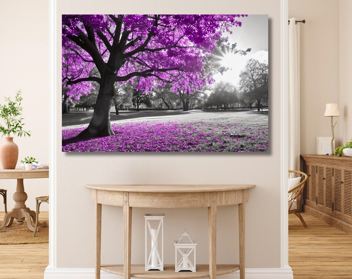 Purple Tree In A Black And White Park Selective Color Poster