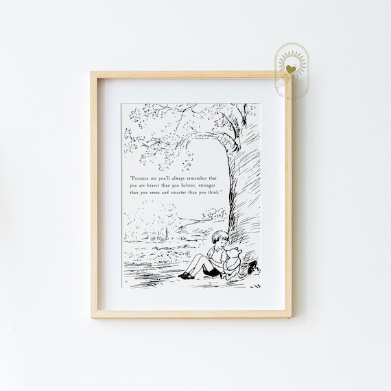 Braver Than You Believe Pooh Christopher Robin Under Tree Quote Poster