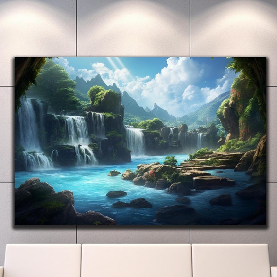 Waterfall Paradise Tempered Glass Printing Wall Art Large Wall Art Modern Glass Art Landscape Wall Art Waterfall Wall Art Glass Printing