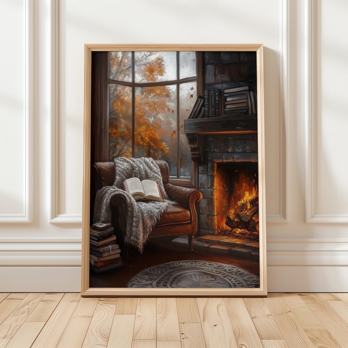Cozy Autumn Reading Nook Art Print, Rustic Decor