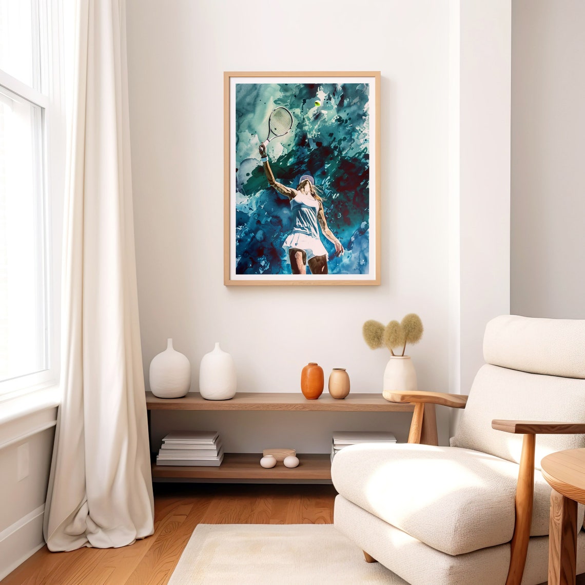 Girl Tennis Player Watercolor Art Female Tennis Print Sports Wall Art For Home Decor Printable Wall Art - Image 5